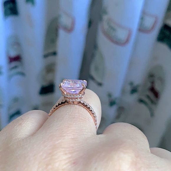 Diamond Under Halo Ring with 5 Carat Cushion Cut‎ Morganite Engagement Ring - Picture 11 of 17